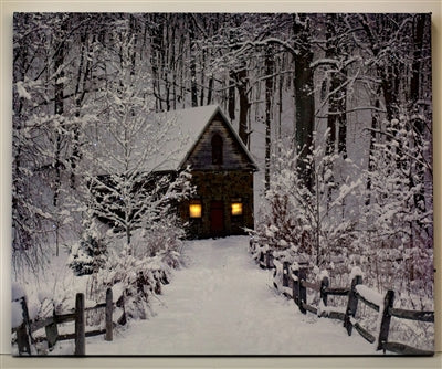 LED Lighted Tabletop Picture, Snowy Path to Barn 6x8 IN