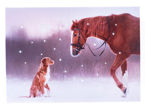 LED Lighted Tabletop Picture, HORSE with DOG 6x8 IN