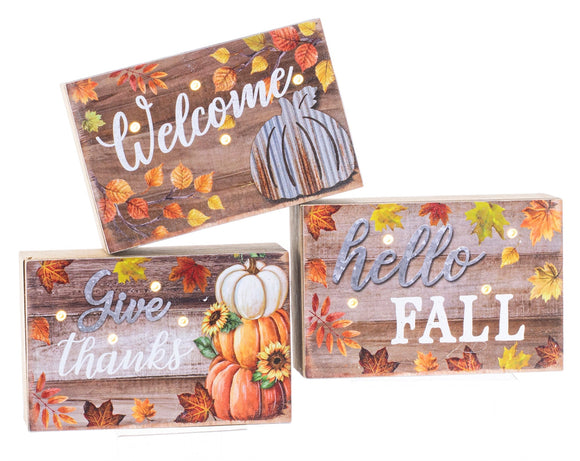 Fall Decor, WOOD LIGHT HARVEST BLOCK (3) 5.79x1.57x3.94 IN