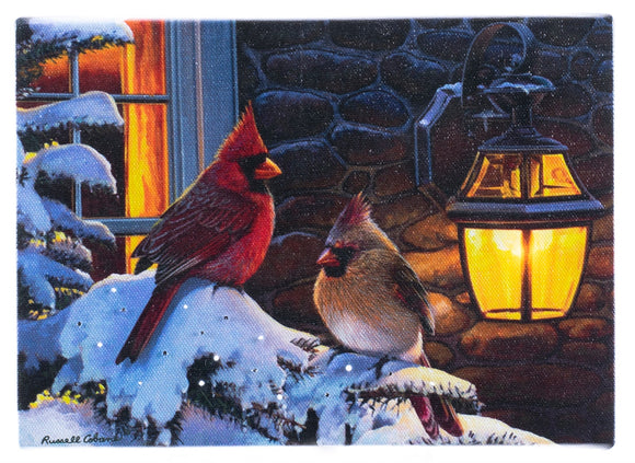 LED Lighted Tabletop Picture, Cardinals with Porch Light 6x8 IN