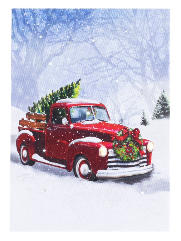 Lighted Canvas Tabletop Print, Red Truck 6x8 IN