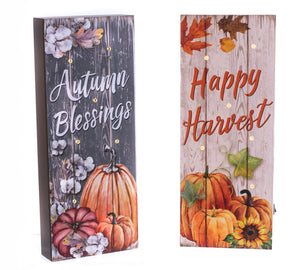 Fall Decor, LIGHT PUMPKIN PLAQUE (2) 11.8x1.5x4.7 IN