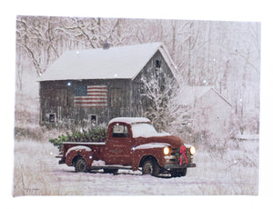 Light Up Tabletop Canvas Art, Red Truck & Barn 6x8 IN