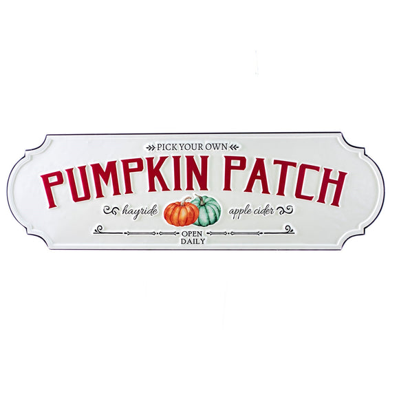 Fall Decor, ENAMEL LONG PUMPKIN PATCH SIGN 8.7x0.6x28.2 IN