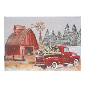 Light Up Tabletop Canvas Art, Red Truck Coming Home  6x8 IN