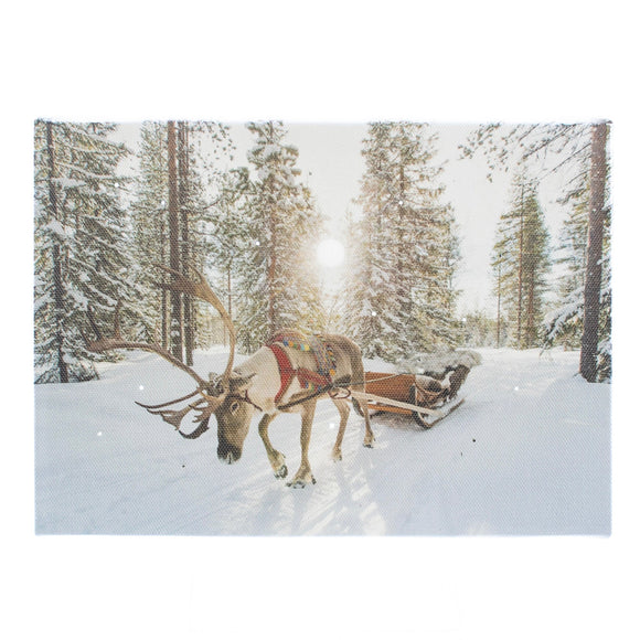 Light Up Tabletop Canvas Art, Long Day Moose with  Sleigh 6x8 IN