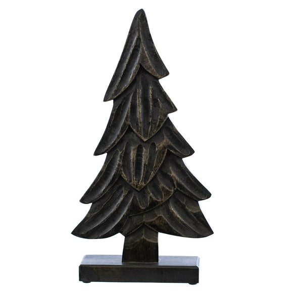 Christmas Decor, CARVED WOODEN TREE MD 2x9x16 IN