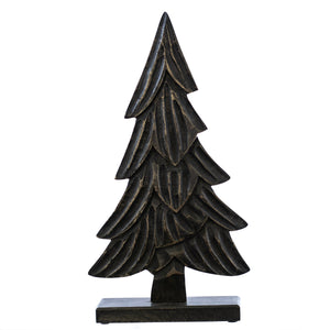 Christmas Decor, CARVED WOODEN TREE LG 3x11x19.8 IN