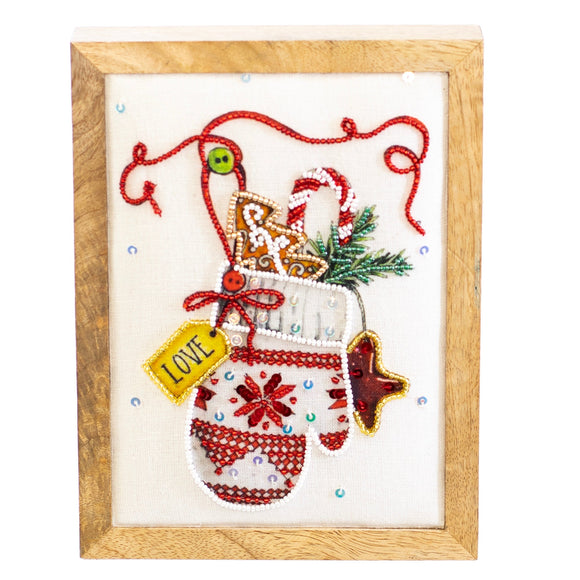 Christmas Decor, STUFFED MITTEN TABLE TOP 1x6x8 inch