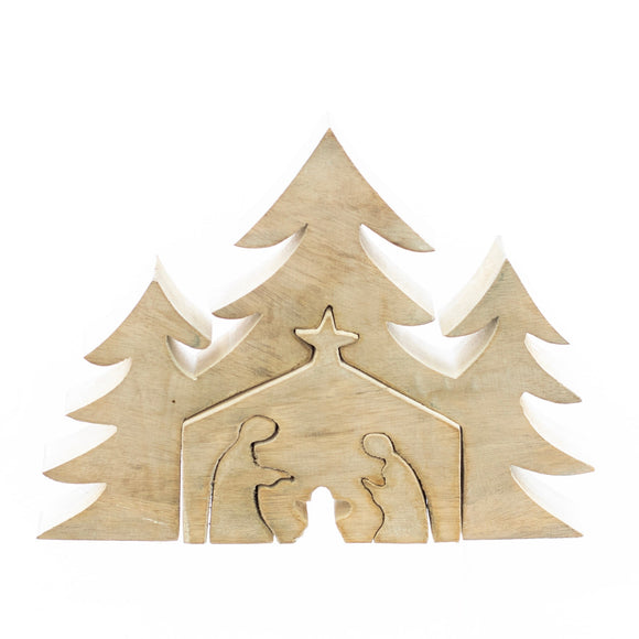 Christmas Decor, MANGO WOOD NATIVITY SM 1x6.7x8.7 IN