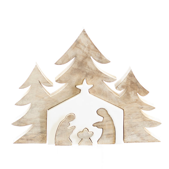 Christmas Decor, MANGO WOOD NATIVITY LG 1x10.6x13 IN