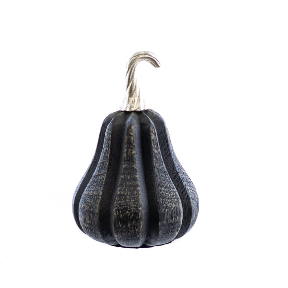 Fall Decor, MANGO WOOD PUMPKIN BLACK WASHED LG 4x4x6 IN