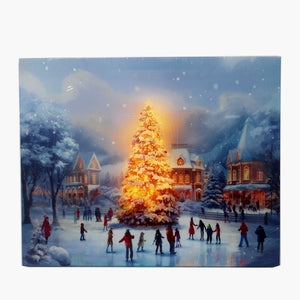 LED Lighted Canvas Wall Art, Home Decor Light up Picture with Timer,SKATING TOWN SQUARE