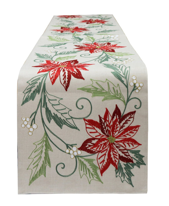 Christmas Decor, Table Runner Pretty Poinsettia 0.5X14X70 In