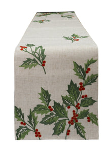 Christmas Decor, Table Runner Happy Holly 0.5X14X70 In