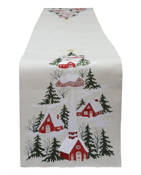 Christmas Decor, Table Runner Village Tree 0.5X14X70 In