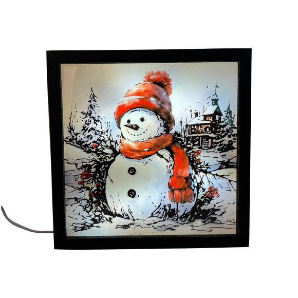 Christmas Decor, Light Snowman Box 8X8 In