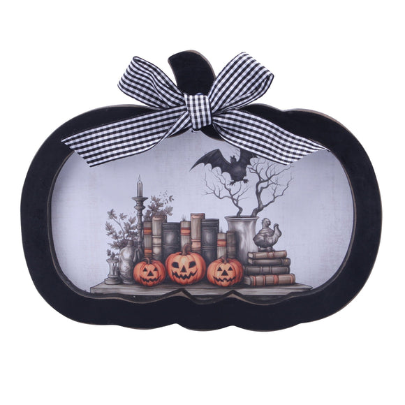 Halloween Decor, SHORT WD PUMPKIN PLAQUE 0.7x7.5x9.8 IN