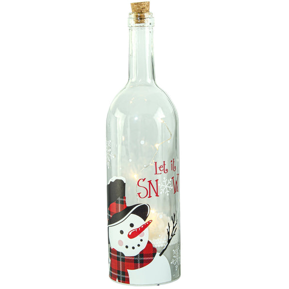 Christmas Decor, Lighted Blowing Snow Bottle With Snowman 3.6X3.6X13.5 In