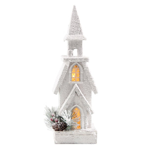 Christmas Decor, Wood Church With  Light Md 4X4.8X16.4 In