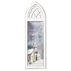 LED Lighted Canvas Wall Art, Home Decor Light up Picture with Timer,WHITE CHURCH 10"x32"