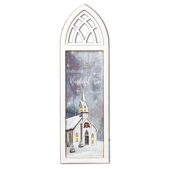 LED Lighted Canvas Wall Art, Home Decor Light up Picture with Timer,WHITE CHURCH 10