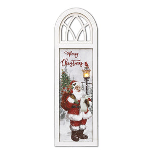 LED Lighted Canvas Wall Art, Home Decor Light up Picture with Timer,SANTA W/ LAMP POST 10"x32"