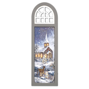 LED Lighted Canvas Wall Art, Home Decor Light up Picture with Timer,CHURCH IN THE VAIL 10"x32"