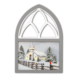 LED Lighted Canvas Wall Art, Home Decor Light up Picture with Timer,CHURCH SCENE 18"x 26"