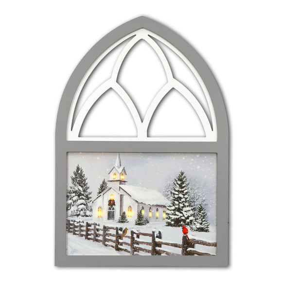 LED Lighted Canvas Wall Art, Home Decor Light up Picture with Timer,CHURCH SCENE 18