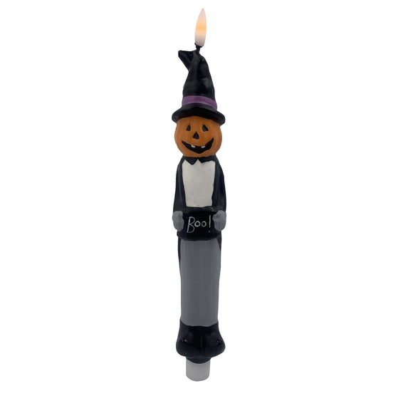 Halloween Decor, PUMPKIN TAPER CANDLE BATT. OPERATED 1.6x1.6x11.8 IN