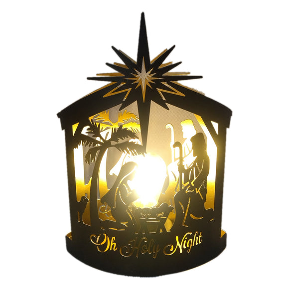 Christmas Home Decor, BLACK AND GOLD NATIVITY LIGHT 4.3x7.5x9.8 IN