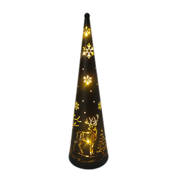 Christmas Home Decor, BLACK AND GOLD CONE TREE LIGHT 3.9x3.9x13.6 IN