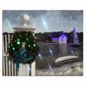 LED Lighted Canvas Wall Art, Home Decor Light up Picture with Timer,SEA SIDE CHRISTMAS