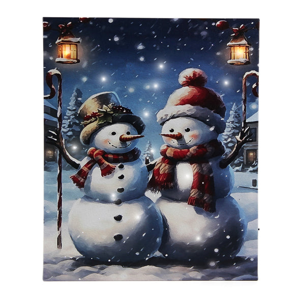 LED Lighted Canvas Wall Art, Home Decor Light up Picture with Timer,SNOWY FRIENDS