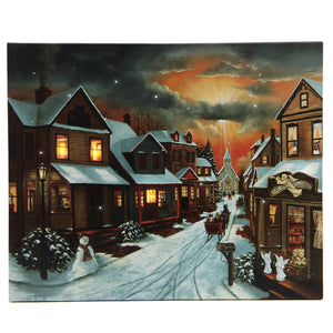 LED Lighted Canvas Wall Art, Home Decor Light up Picture with Timer,WINTERY MAIN STREET