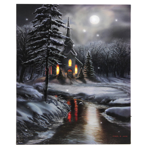 LED Lighted Canvas Wall Art, Home Decor Light up Picture with Timer,RIVER CHURCH