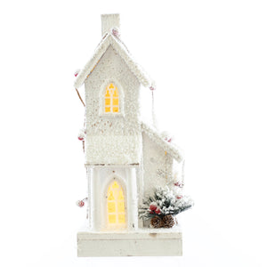 Christmas Home Decor, WOOD CHRISTMAS HOUSE LIGHT 4.8x6.8x15.6 IN