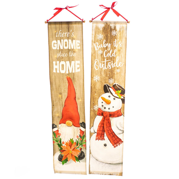 Christmas Home Decor, GNOME/SNOWMAN BANNER (2) 10.2x46.9x IN