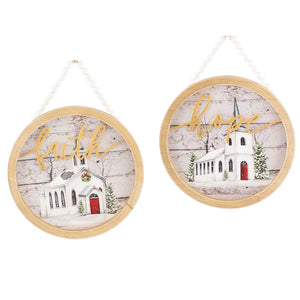 Christmas Home Decor, CHURCH PLAQUE (2) 0.5x9.2x9.2 IN