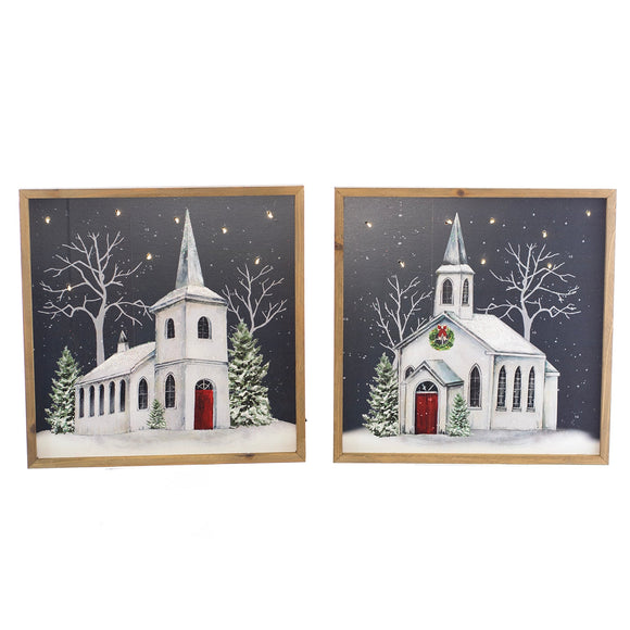 Christmas Home Decor, FRAMED CHURCH LIGHT (2) 1.5x14.2x14.2 IN