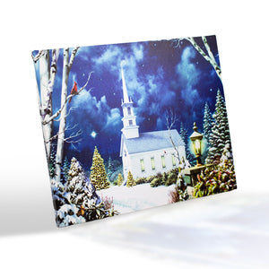 Winter Church Lighted Canvas Wall Art Print with Timer