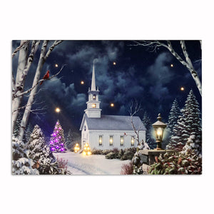 LED Tabletop Canvas Art 8"x6", Light up Church Picture 6H Timer