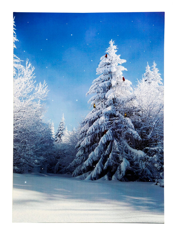 LED Lighted Canvas Wall Art, Home Decor Light up Picture with Timer,  WINTER FOREST SCENE