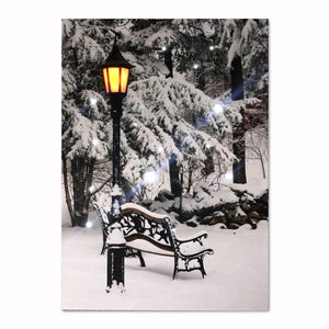 LED Tabletop Canvas Art 8"x6" Wall Decor Light up Picture 6H Timer, BENCH and LIGHTPOST