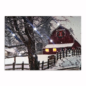 LED Tabletop Canvas Art, Cottage with Wood Fence