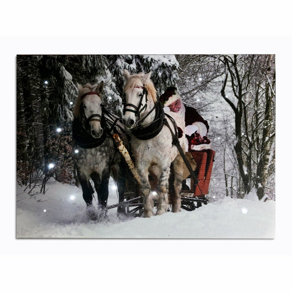 Lighted Canvas Tabletop Art, Timed Horse Drawn Sleigh with Santa