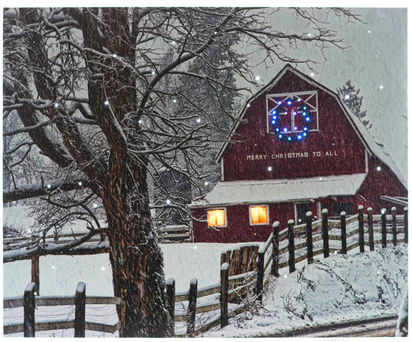 LED Lighted Canvas Wall Art, Home Decor Light up Picture with Timer, BARN ALONG FENCE