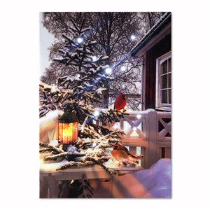 Christmas Winter Scenes LED Art 8"x6" for Tabletop with Timer,Cardinal, Love Birds with Lantern