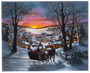 LED Lighted Canvas Wall Art, Home Decor Light up Picture with Timer,  WINTER TOWN